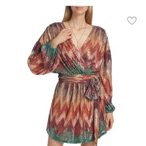 ramy brook becky sequin dress RAMY BROOK Becky Long Sleeve Sequin Deep V-neck Cocktail Dress Size 6 $395 New